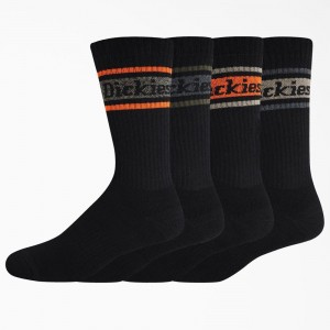 Black Dickies Rugby Stripe 4-Pack Men's Socks | 780-HFOUJX