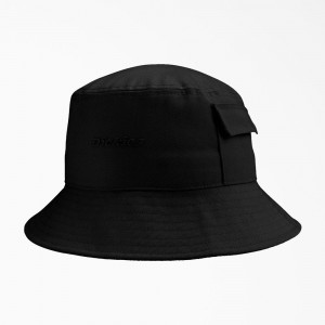 Black Dickies Script Logo Bucket Men's Hat | 041-FYEBWA