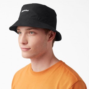 Black Dickies Script Logo Canvas Bucket Men's Hat | 534-FTRDCP