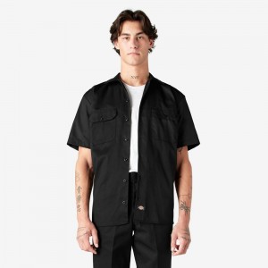 Black Dickies Short Sleeve Men's Work Shirts | 605-CJZPXU