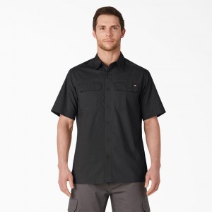 Black Dickies Short Sleeve Ripstop Men's Work Shirts | 284-QINMGT