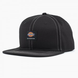 Black Dickies Skateboarding Flat Bill Snapback Men's Hat | 086-JSOPZY