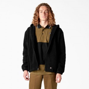 Black Dickies Skateboarding Fleece Men's Jacket | 702-YPMKHF