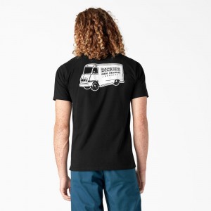 Black Dickies Skateboarding Pool Drainage Graphic Men's T-Shirt | 097-HNXCIL