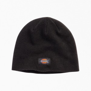 Black Dickies Skull Men's Beanie | 526-MDUVSK