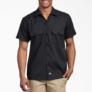 Black Dickies Slim Fit Short Sleeve Men's Work Shirts | 046-SGCPXT