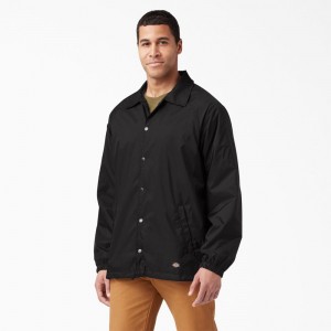 Black Dickies Snap Front Men's Jacket | 382-ROGAWQ