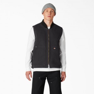 Black Dickies Stonewashed Duck High Pile Fleece Lined Men's Vest | 823-WNPHRZ