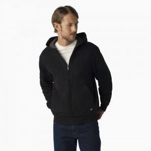 Black Dickies Thermal Lined Full-Zip Fleece Men's Hoodie | 352-HAWUGQ