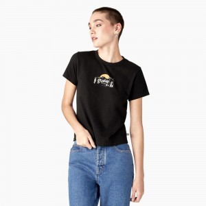 Black Dickies Twill Ranch Graphic Women's T-Shirt | 980-QUOWIH