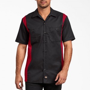 Black Dickies Two-Tone Short Sleeve Men's Work Shirts | 342-UEZGND