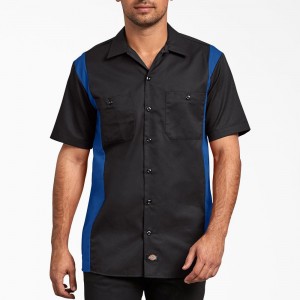 Black Dickies Two-Tone Short Sleeve Men's Work Shirts | 586-AWPRIF