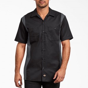 Black Dickies Two-Tone Short Sleeve Men's Work Shirts | 435-HJUFZC