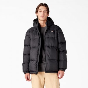 Black Dickies Waldenburg Hooded Puffer Men's Jacket | 084-QBNXTM