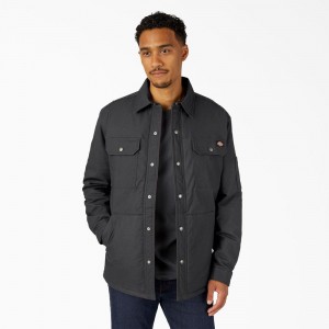 Black Dickies Water Repellent Fleece-Lined Duck Shirt Men's Jacket | 258-DTMFZO