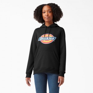 Black Dickies Water Repellent Logo Women's Hoodie | 318-YIGFSA