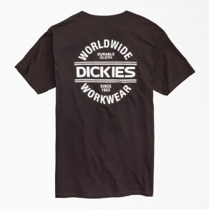 Black Dickies Worldwide Workwear Graphic Men's T-Shirt | 489-GRZOVY