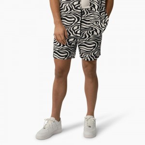 Black Dickies Zebra Print Modern Fit Drawstring Men's Shorts | 589-HWYOFG