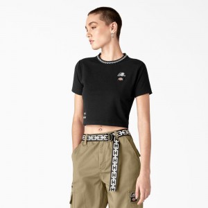 Black Dickies x Lurking Class Cropped Women's T-Shirt | 584-ZRHQCA