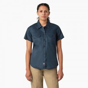 Blue Dickies 574 Original Women's Work Shirts | 129-MJHIKF