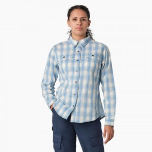 Blue Dickies Cooling Roll-Tab Women's Work Shirts | 964-MWKCIE