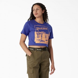 Blue Dickies Desert Graphic Cropped Women's T-Shirt | 203-NZWJME