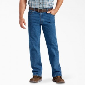 Blue Dickies FLEX Active Waist Relaxed Fit Men's Jeans | 867-LAIJNU