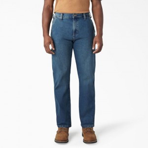 Blue Dickies FLEX Relaxed Fit Carpenter Men's Jeans | 704-KDZAHS