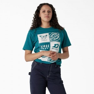 Blue Dickies Graphic Band Women's T-Shirt | 468-KHNXUJ