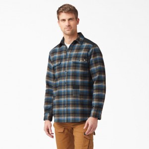 Blue Dickies Heavyweight Brawny Flannel Men's Shirt | 816-XHBCSU