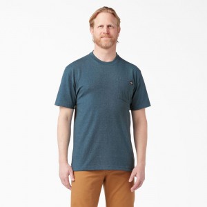 Blue Dickies Heavyweight Heathered Short Sleeve Pocket Men's T-Shirt | 395-HXVWQR