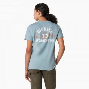 Blue Dickies Heavyweight Workwear Graphic Women's T-Shirt | 658-NSQGBZ