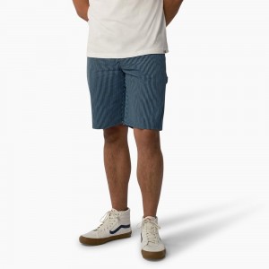 Blue Dickies Hickory Stripe Carpenter Men's Shorts | 812-TFLSBA