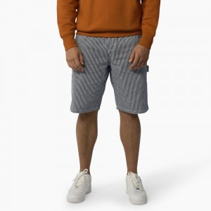 Blue Dickies Hickory Stripe Relaxed Fit Carpenter Men's Shorts | 593-LDESYI