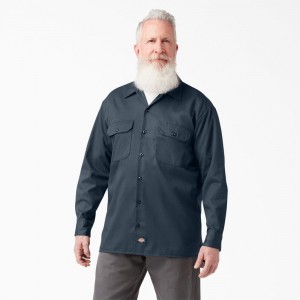 Blue Dickies Long Sleeve Men's Work Shirts | 243-TZROEV