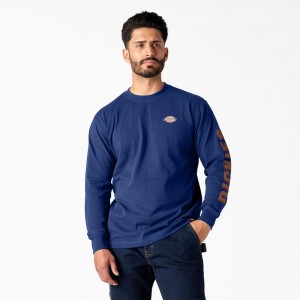 Blue Dickies Long Sleeve Workwear Graphic Men's T-Shirt | 803-JDAGVL