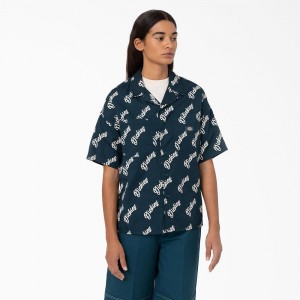 Blue Dickies Mayetta Logo Print Women's Shirt | 926-IZVMXN