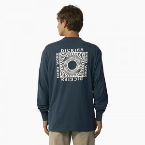 Blue Dickies Oatfield Long Sleeve Men's T-Shirt | 539-JIWQFH