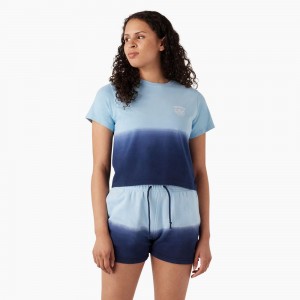 Blue Dickies Ombre Cropped Women's T-Shirt | 874-CAPVRT