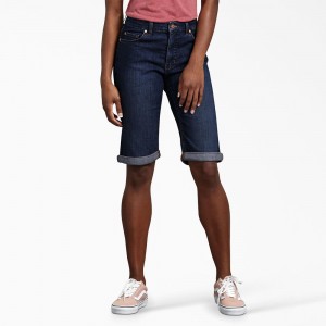 Blue Dickies Perfect Shape Straight Fit Bermuda Jean Women's Shorts | 654-SORLNE