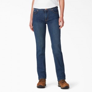 Blue Dickies Perfect Shape Straight Fit Women's Jeans | 267-IOGEZY