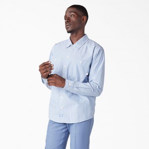 Blue Dickies Premium Collection Service Men's Shirt | 205-WNIKME