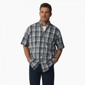 Blue Dickies Short Sleeve Woven Men's Shirt | 508-ZFTPRG