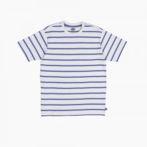 Blue Dickies Skateboarding Striped Men's T-Shirt | 638-OITYKC