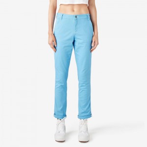 Blue Dickies Slim Straight Fit Roll Hem Carpenter Women's Pants | 534-GUAOJI