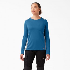 Blue Dickies Temp-iQ® 365 Long Sleeve Pocket Women's T-Shirt | 241-NEIGHL