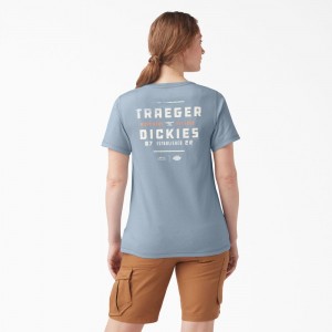 Blue Dickies Traeger x Pocket Women's T-Shirt | 285-KBTXRW