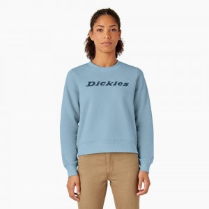 Blue Dickies Water Repellent Logo Women's Sweatshirt | 916-ISERUO