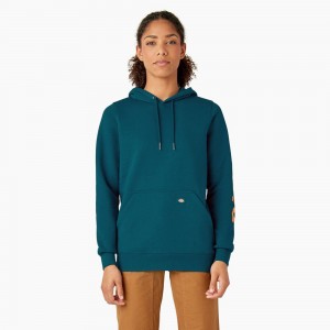 Blue Dickies Water Repellent Sleeve Logo Women's Hoodie | 421-PHYWDU