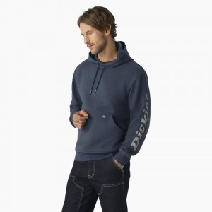 Blue Dickies Water Repellent Sleeve Logo Men's Hoodie | 945-PUAYQE